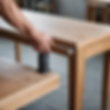 Techniques for Extending Table Legs Detailed view of the leg extension technique being applied