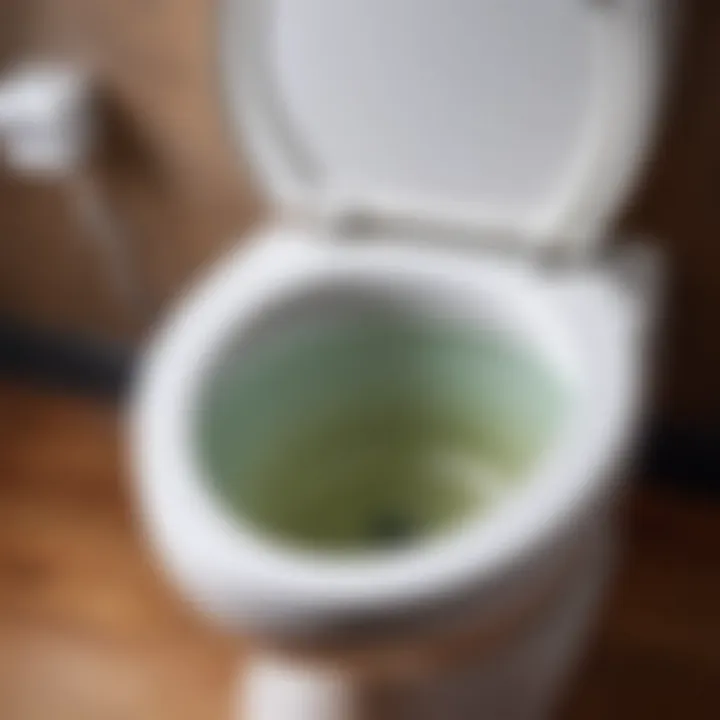 Close-up view of a toilet tank with a visible leak