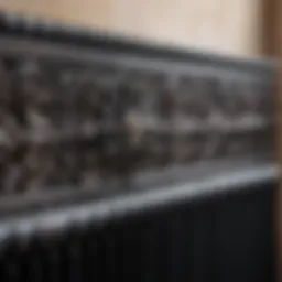 Close-up of a cast iron radiator showcasing its intricate design.