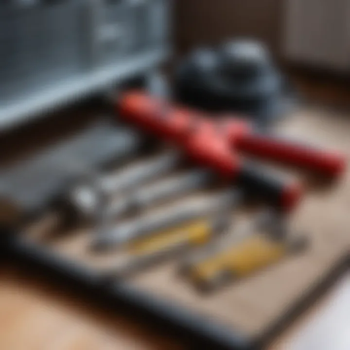 Tools and equipment arranged for radiator maintenance.