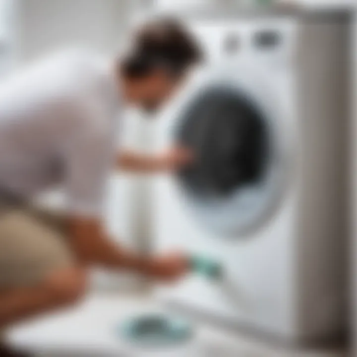 Person inspecting washing machine door seal for mold