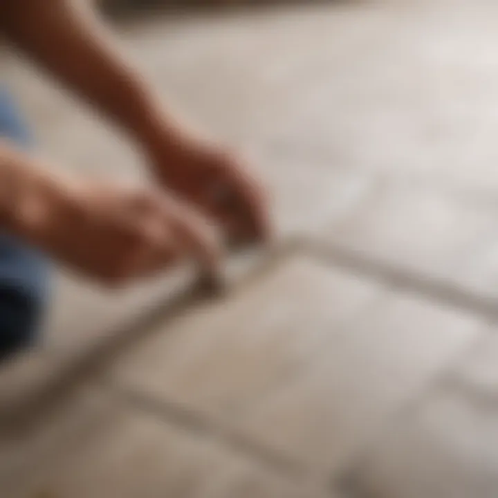 Application of grout between tiles