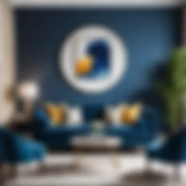 Elegant living room featuring a bold accent wall in deep blue.