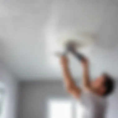 Adhesive Application on Foam Ceiling Applying adhesive to foam ceiling