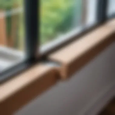 Detailed view of window sill installation materials