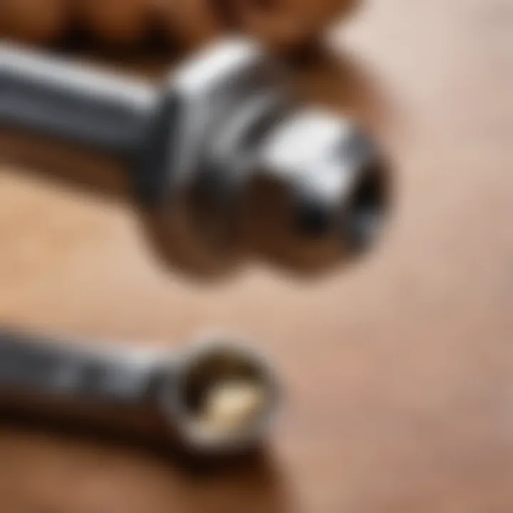 Close-up of a wrench on a nut