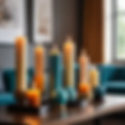 Elegant candle arrangement showcasing various shapes and colors