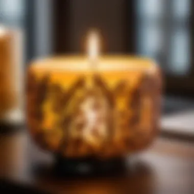 A close-up of a candle with intricate details