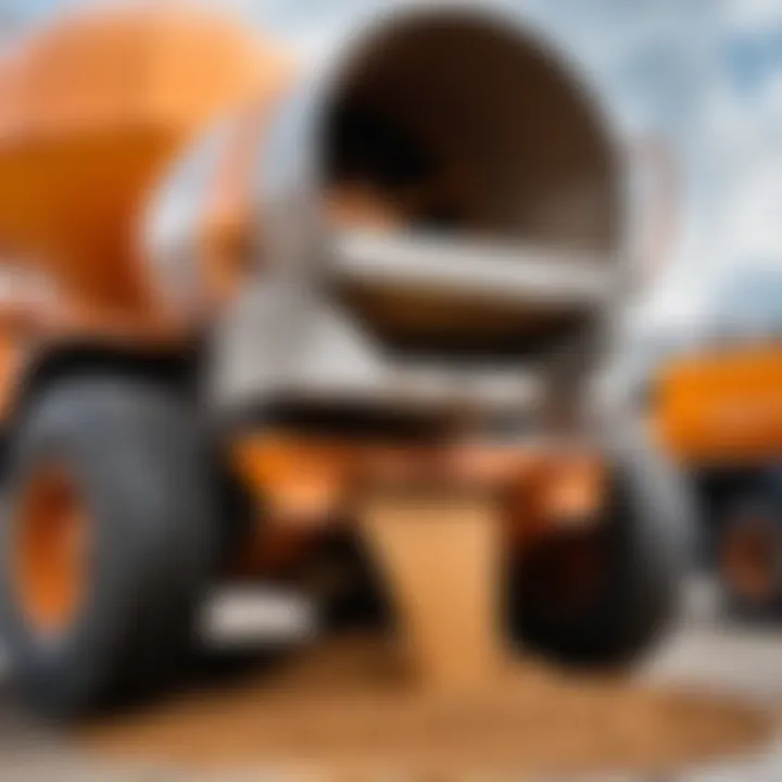 Close-up of a concrete mixer in action