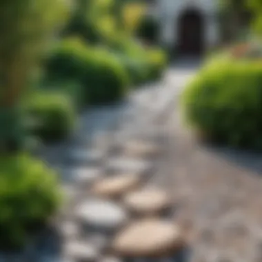 Artistic pathway with decorative stones and plants