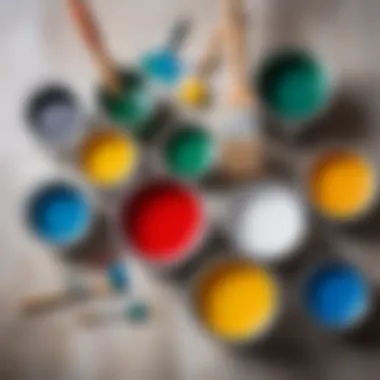 Choosing the Right Paint for Your Ceiling Different types of paint containers and brushes arranged artistically.