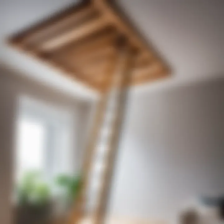 A ladder positioned safely beneath a ceiling, symbolizing proper safety measures.