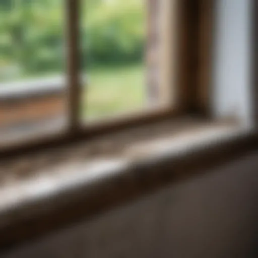 Close-up view of a weathered windowsill requiring refurbishment