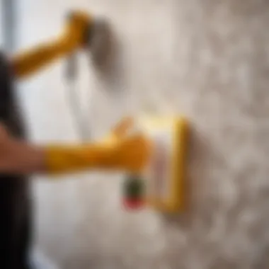 Applying Cleaning Solution to Wallpaper Applying cleaning solution on wallpaper