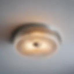 Close-up of a ceiling light fixture removed from a stretch ceiling.