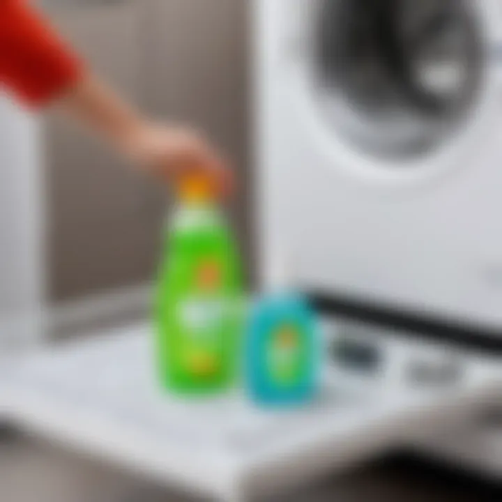 Application of household cleaning solution to a washing machine tray