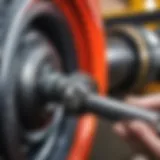 Close-up of a round bolt with a wrench applying torque