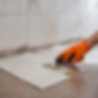 Applying a sealant remover solution on tiles