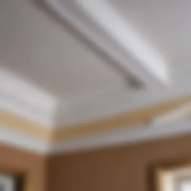 A detailed view of the installation of a cornice in a living room