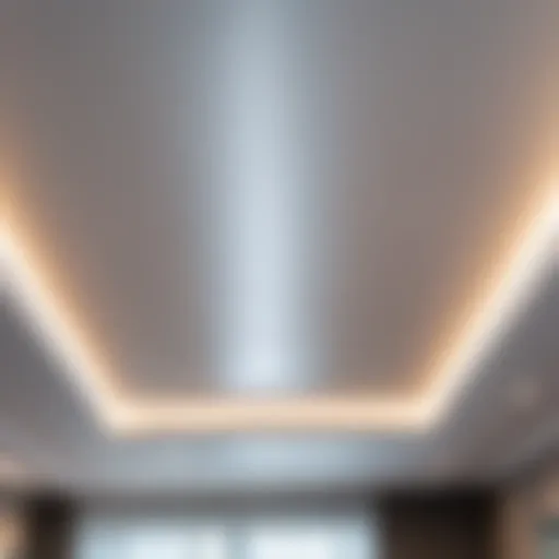 Close-up of a clean stretch ceiling reflecting light