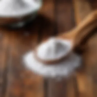 Natural ingredients of salt and baking soda on a wooden surface