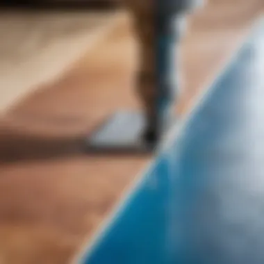 Detailed View of a Linoleum Seam During Welding Close-up of a linoleum seam being welded