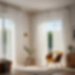 Bright and fresh white tulle curtains hanging in a sunlit room