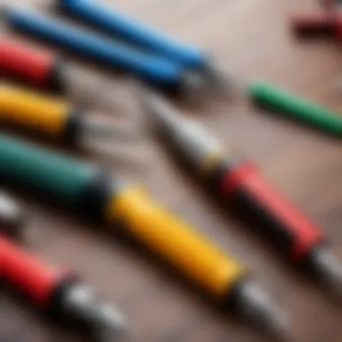 Different types of indicator screwdrivers arranged neatly.