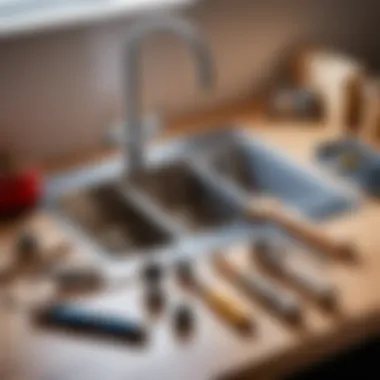 Installation tools arranged neatly for faucet setup