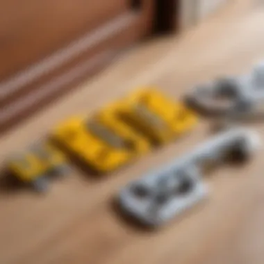 Tools laid out for installing butterfly hinges on a door.