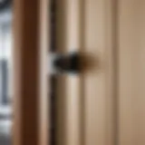 Close-up view of folding door hardware