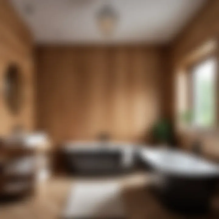 Interior view showcasing wooden paneling in a bath