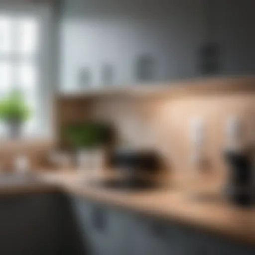 A well-organized kitchen workspace showcasing electrical outlets