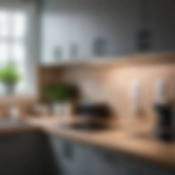 A well-organized kitchen workspace showcasing electrical outlets