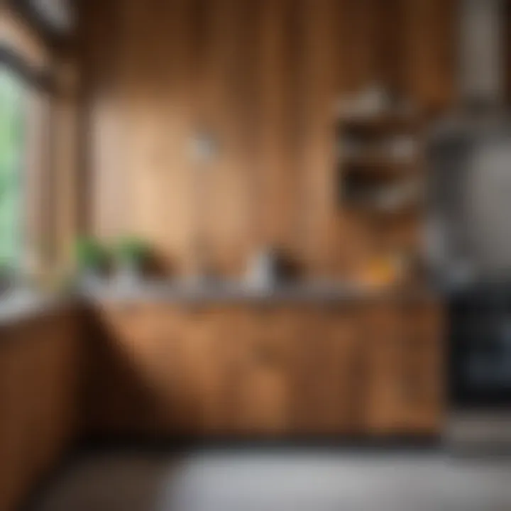 Rustic kitchen wall featuring wooden paneling