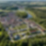 Aerial view of the town of Klinsk showcasing its geographical layout and surroundings