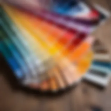 Close-up of color palette for wallpaper painting