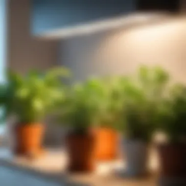 Effective Use of Growth Lamps in Home Gardens Setting of a home garden with strategically placed growth lamps for optimal light exposure