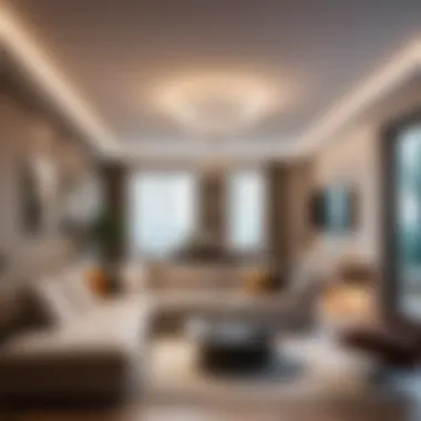 Modern Living Space with LED Strip Illumination Modern living space illuminated by LED strips, highlighting the decor and design elements.