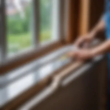 Precision Measurement and Cutting Measuring and cutting the window sill to fit precisely