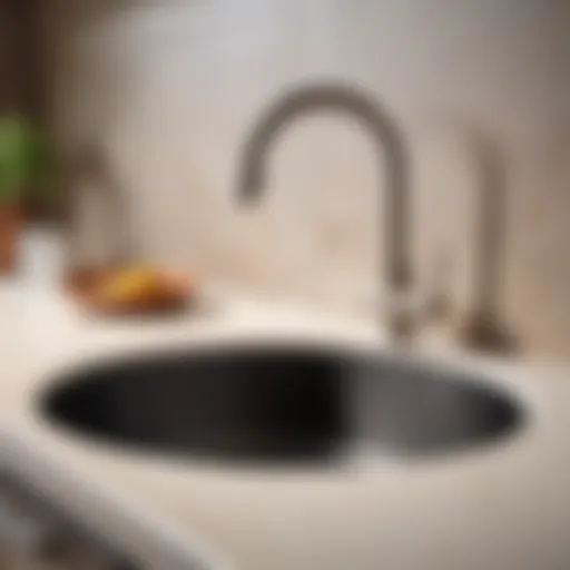 Close-up view of a round sink securely mounted to a countertop