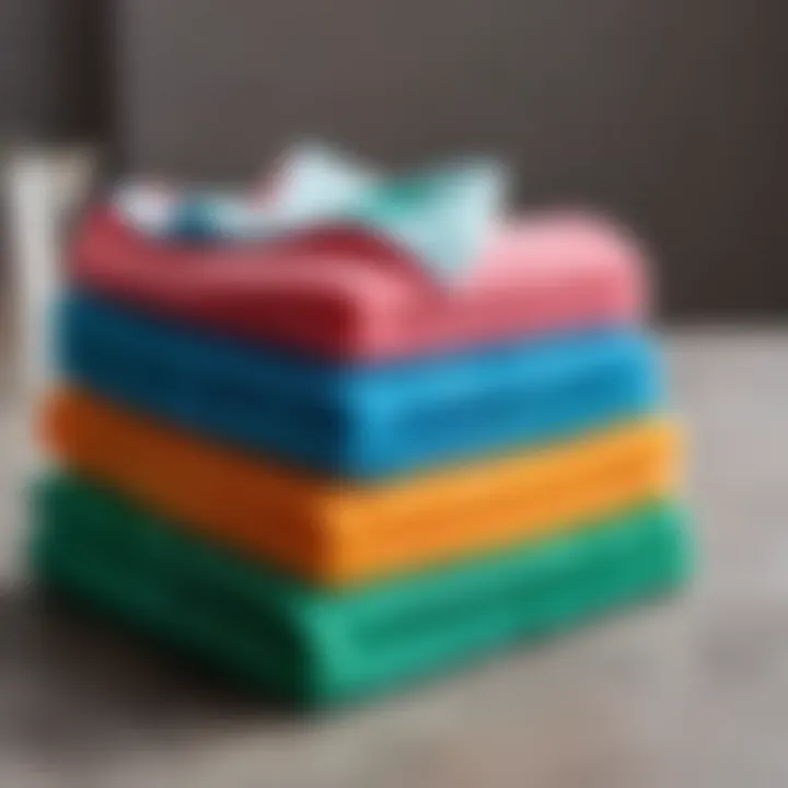 Various microfiber cleaning cloths arranged neatly