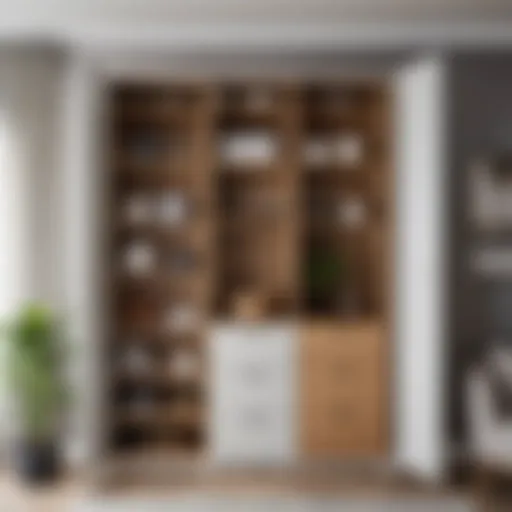 Stylish shelving above a wardrobe with decorative items