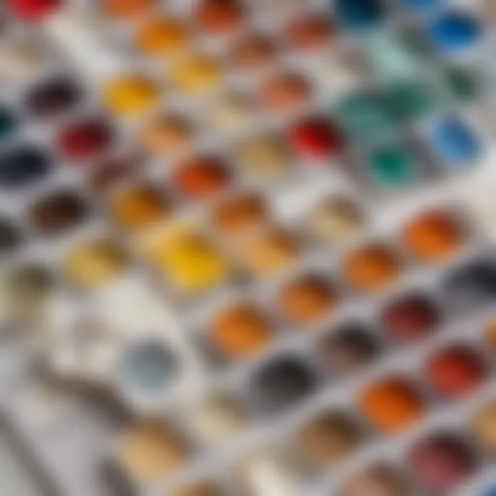 A collection of different paint samples displayed artistically.