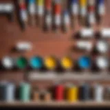 Various types of paint rollers displayed on a workbench