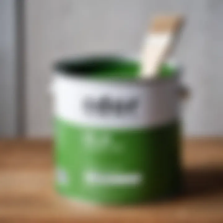 Close-up of paint can with eco-friendly label