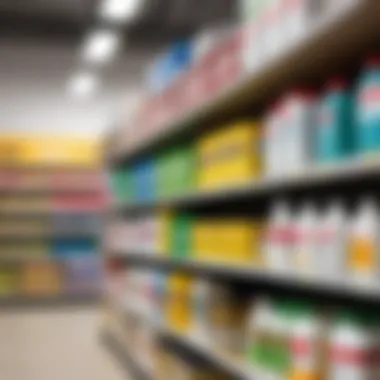 Various pest control products on a store shelf, highlighting boric acid options.