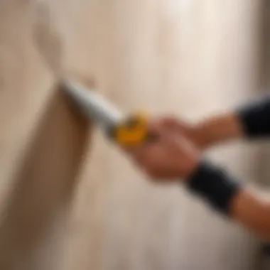 Plastering Trowel in Use on a Wall A plastering trowel in action on a wall, demonstrating its application.