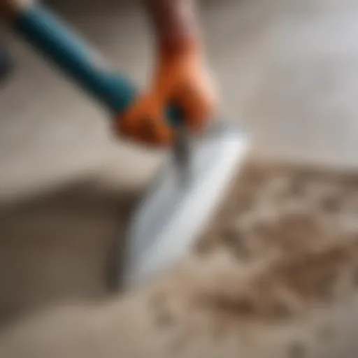 Close-up of a plastering trowel showcasing its design and utility.