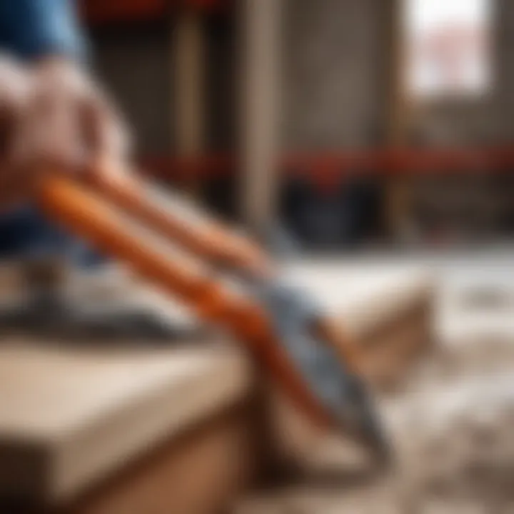 Close-up of pliers being used on a construction site